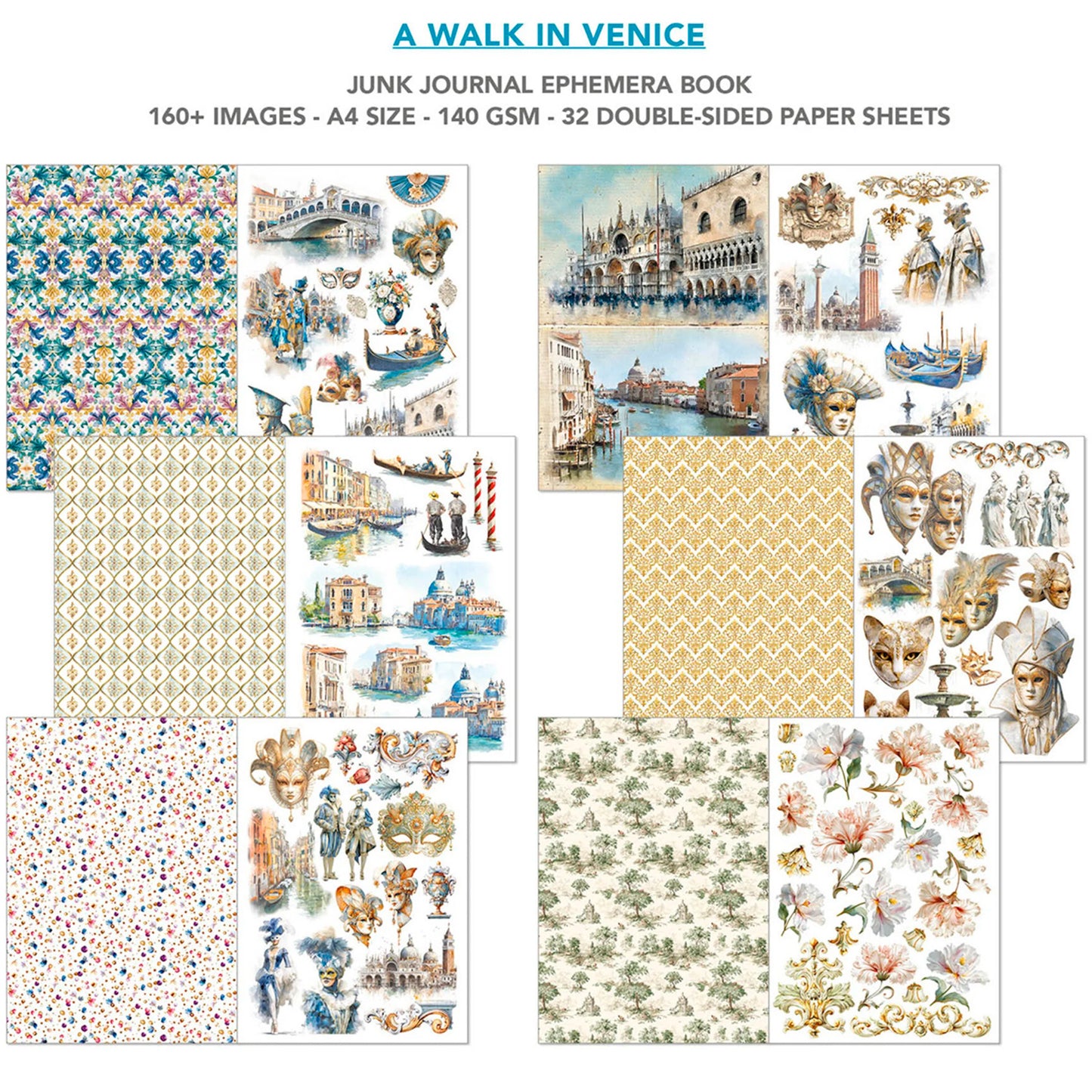 Ciao Bella - Junk Journal Ephemera Book A4 - A Walk In Venice