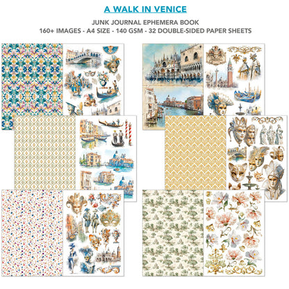 Ciao Bella - Junk Journal Ephemera Book A4 - A Walk In Venice