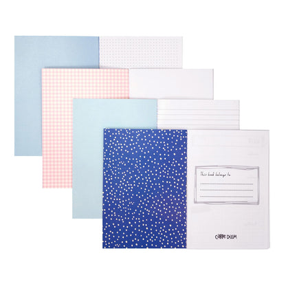 Carpe Diem - Travelers Bundle A6 - Feathers Notebook Cover, 4 pack notebooks, Gel Metal Pen
