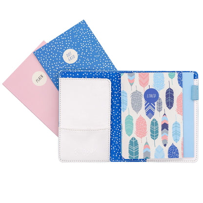 Carpe Diem - Travelers Bundle A6 - Feathers Notebook Cover, 4 pack notebooks, Gel Metal Pen