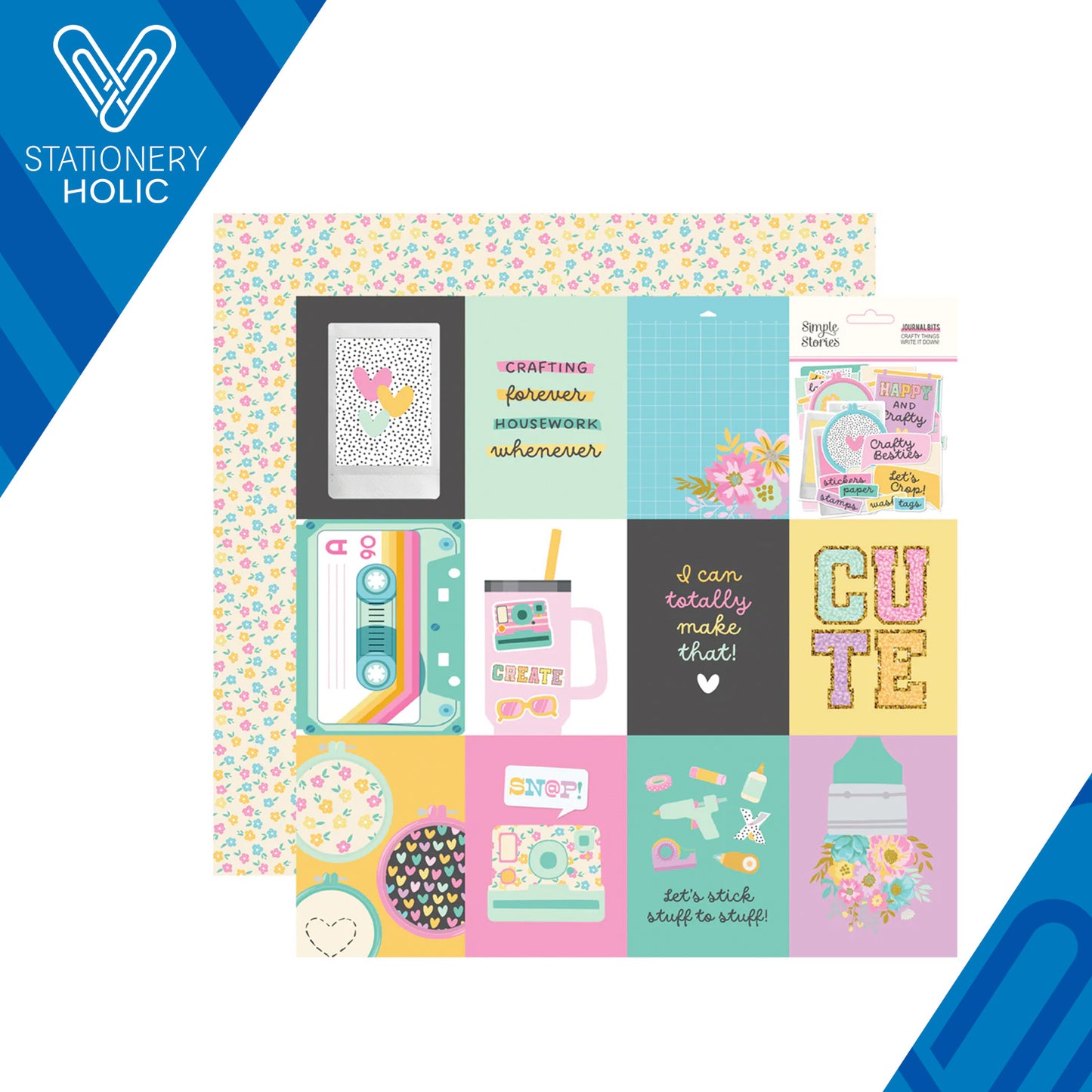 Simple Stories - Hoja Papel 12 x 12 - Crafty Things - 3x4 Elements