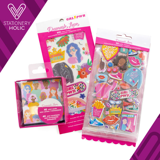 Damask Love - Combo Tarjetitas, Sticker Book y Puffy Stickers - Girl Power