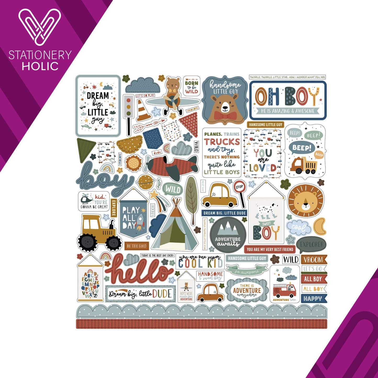 Echo Park - Hoja de Stickers 12 x 12 - Dream Big Little Boy