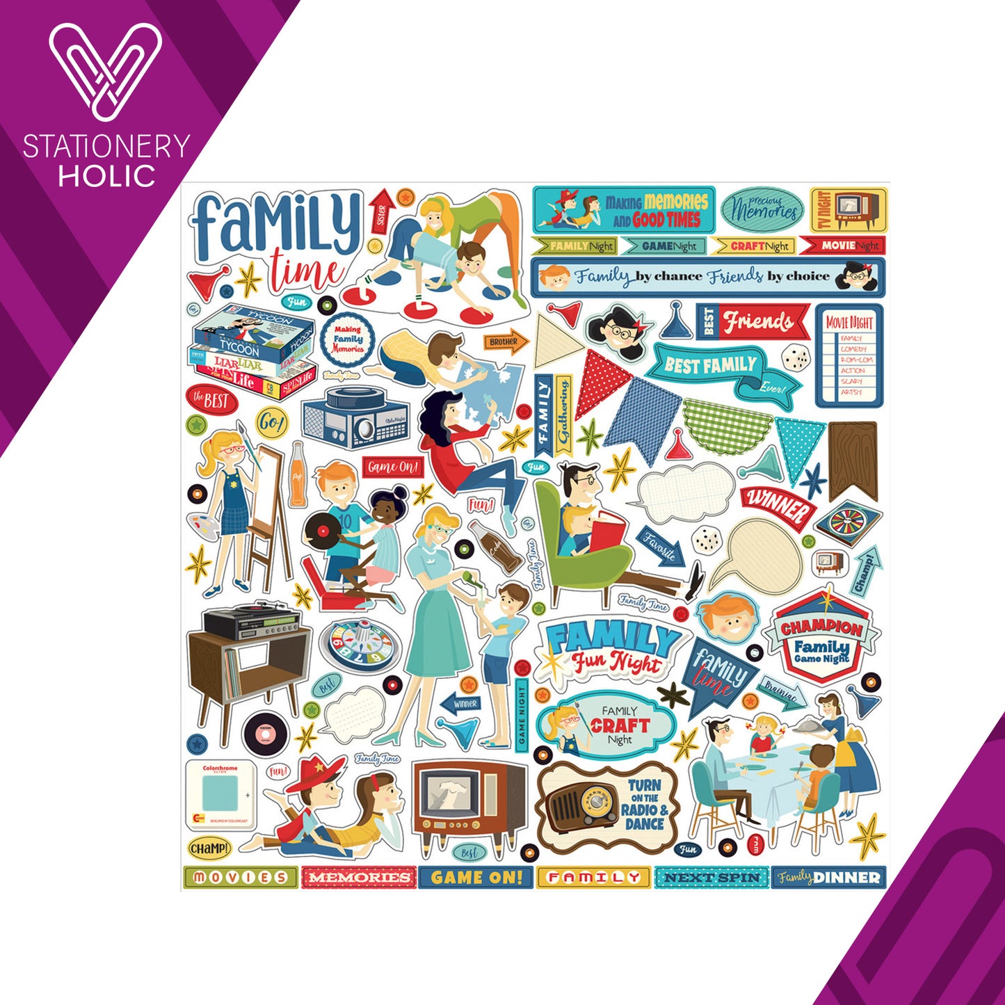 Echo Park - Hoja de Stickers 12 x 12 - Family Night