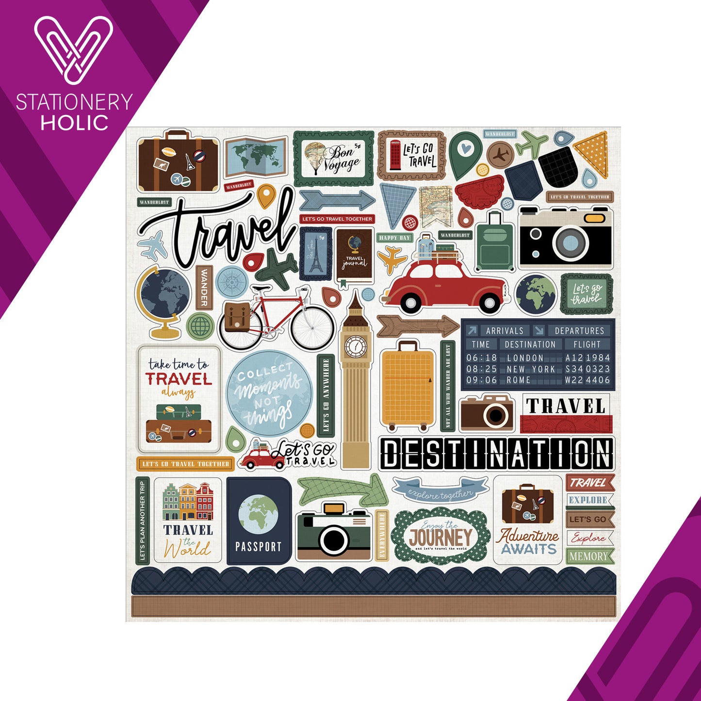 Echo Park - Hoja de Stickers 12 x 12 - Let's Go Travel