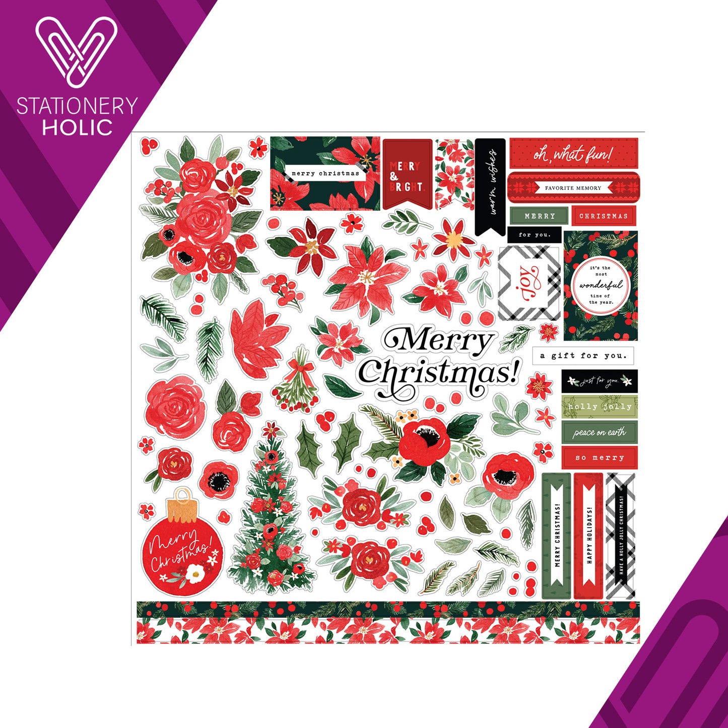 Echo Park - Hoja de Stickers 12 x 12 - Merry Christmas Flora