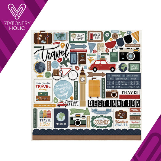 Echo Park - Hoja de Stickers 12 x 12 - Let's Go Travel