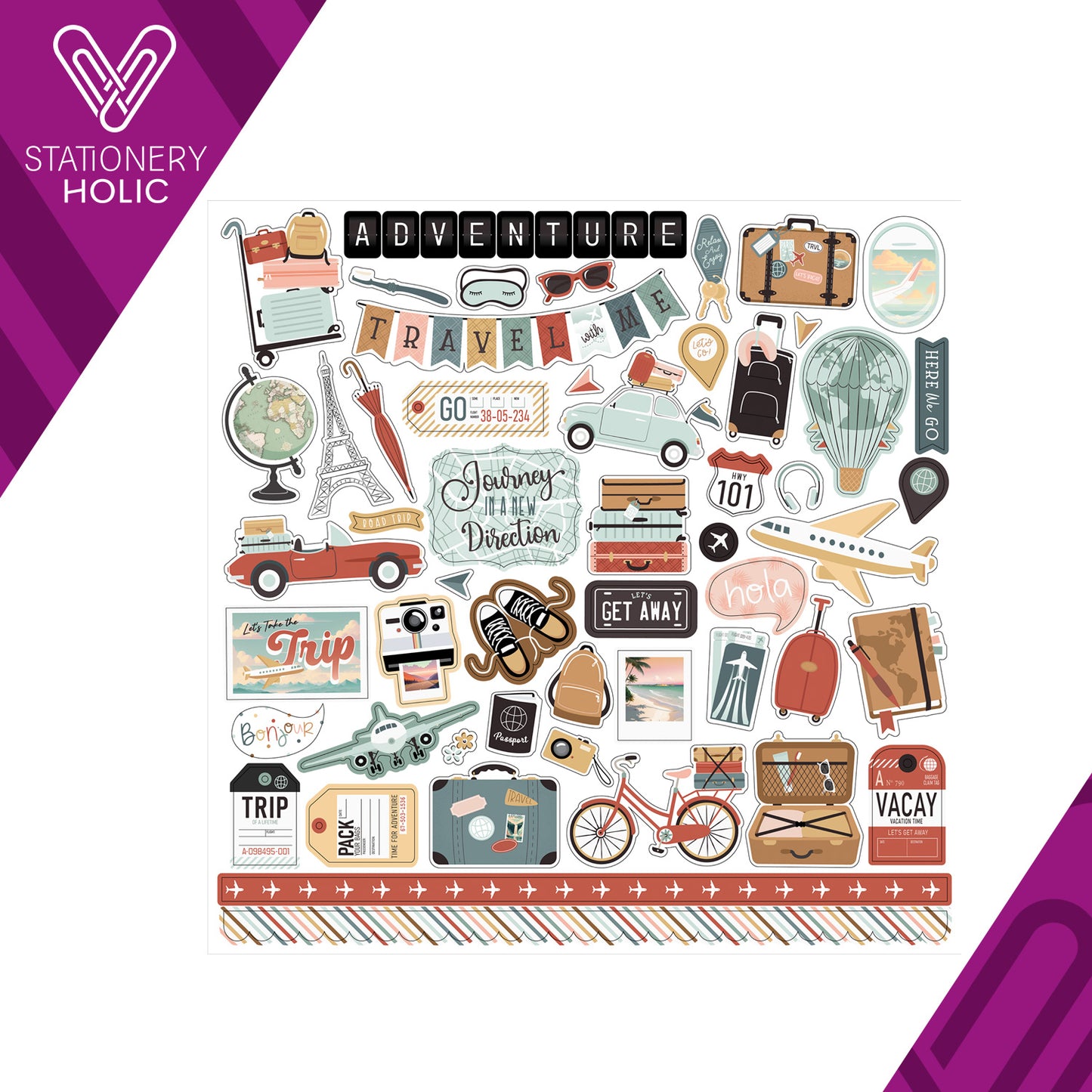 Echo Park - Hoja de Stickers 12 x 12 - Let's Take The Trip