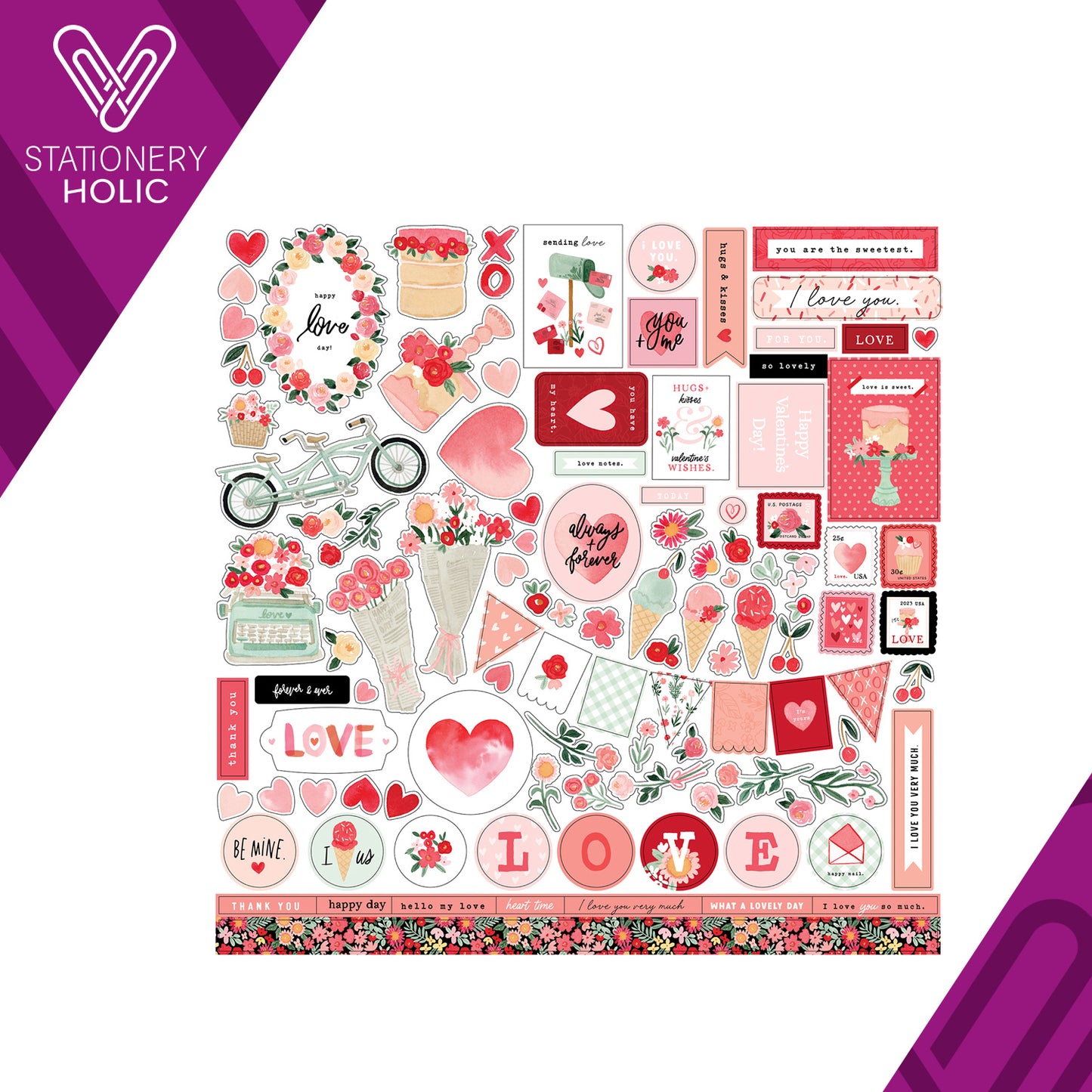 Echo Park - Hoja de Stickers 12 x 12 - My Valentine