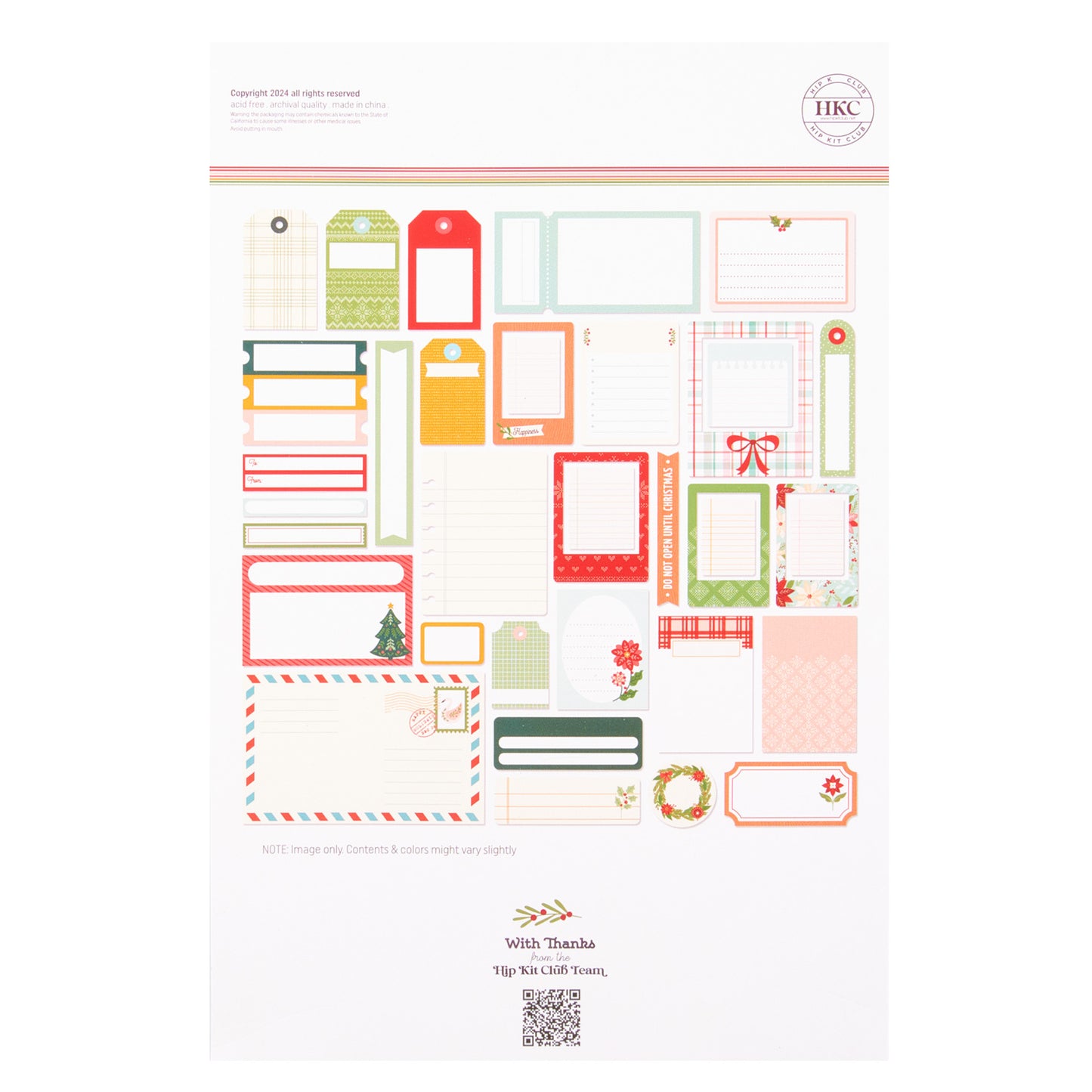 Hip Kit Club - Ephemera Journaling - Mistletoe Memories