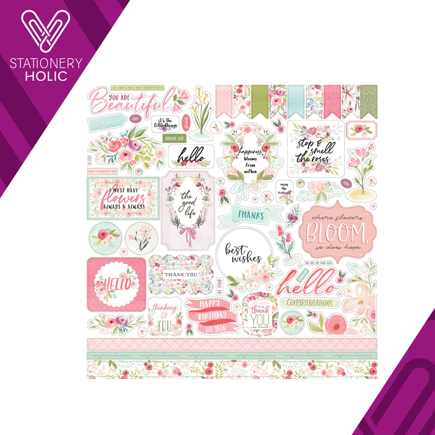 Echo Park - Hoja de Stickers 12 x 12 - Flora No. 3