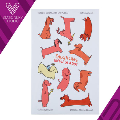 Gaby Art - Hoja Stickers 5.5 x 8.5" - Salchichas Endiablados