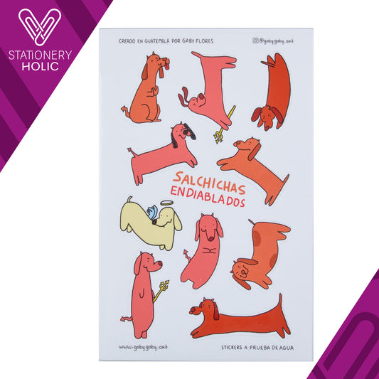 Gaby Art - Hoja Stickers 5.5 x 8.5" - Salchichas Endiablados