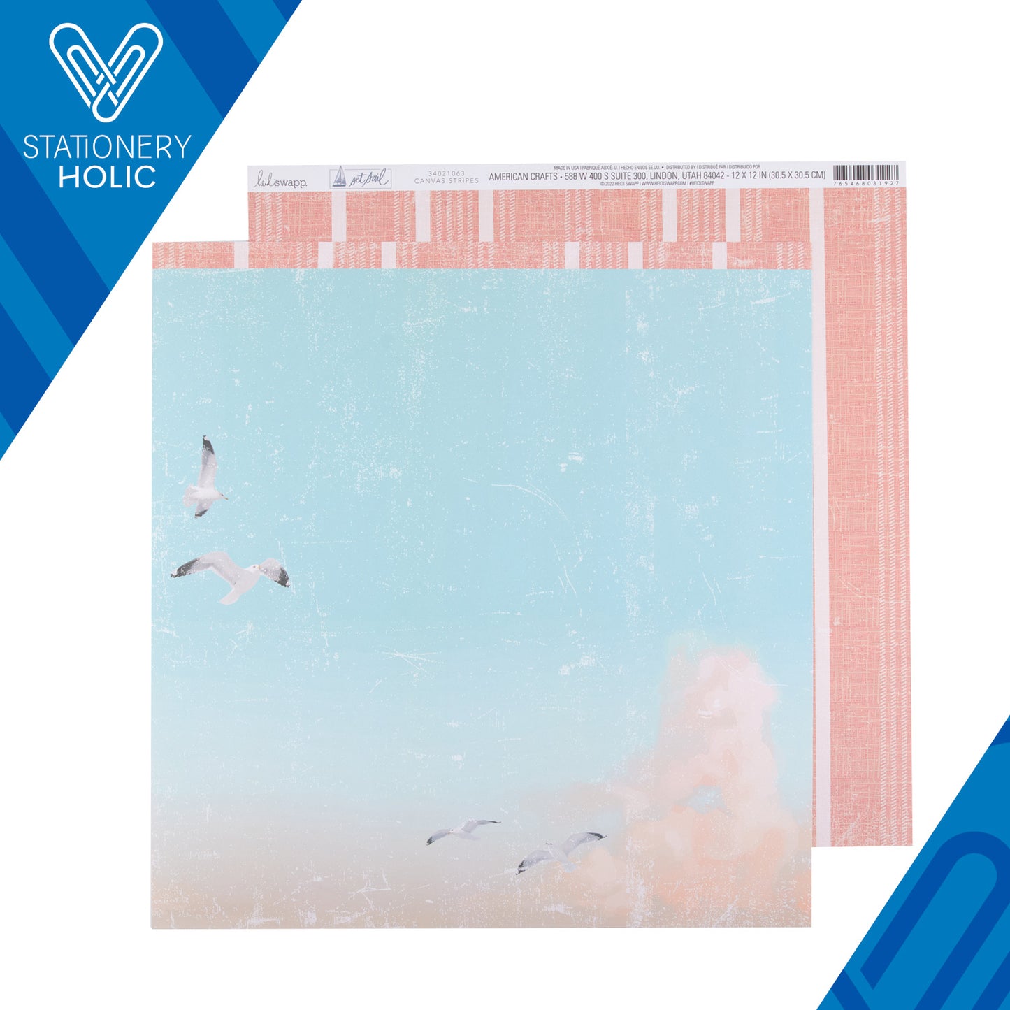 Heidi Swapp - Hoja de Papel 12 x 12 - Set Sail - Canvas Stripes