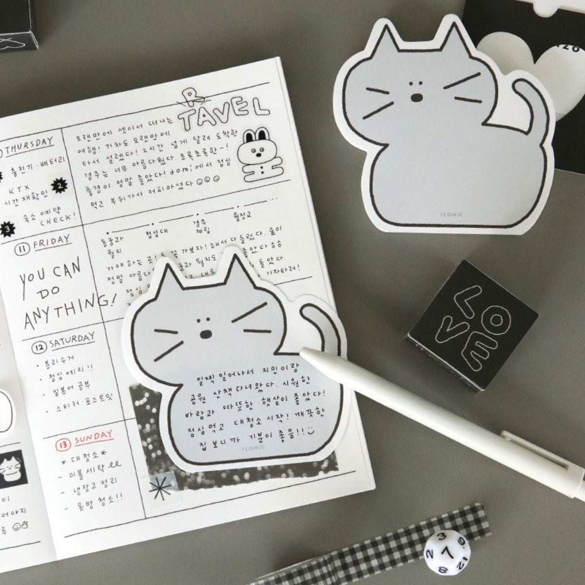 Iconic - Memo Pad - Doodle Cat Grey