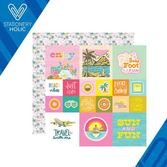 Simple Stories - Hoja Papel 12 x 12 - Just Beachy - 2x2/4x4 Elements