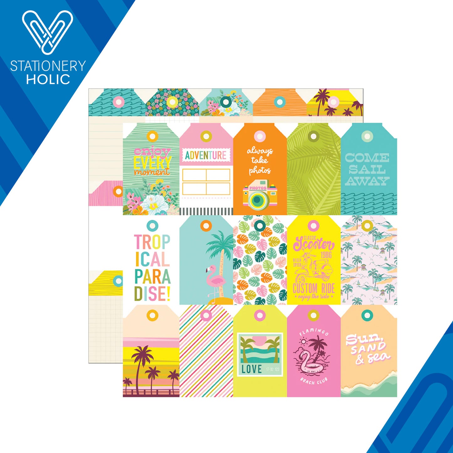 Simple Stories - Hoja Papel 12 x 12 - Just Beachy - Tag Elements