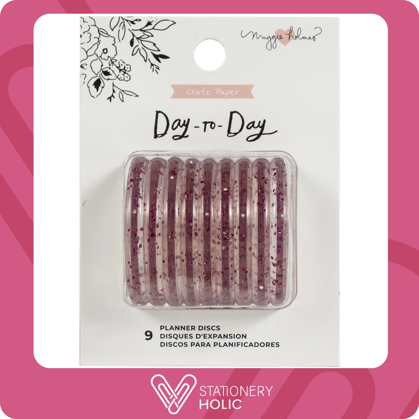 Maggie Holmes - Discos Plasticos 1.75" - Pink Glitter