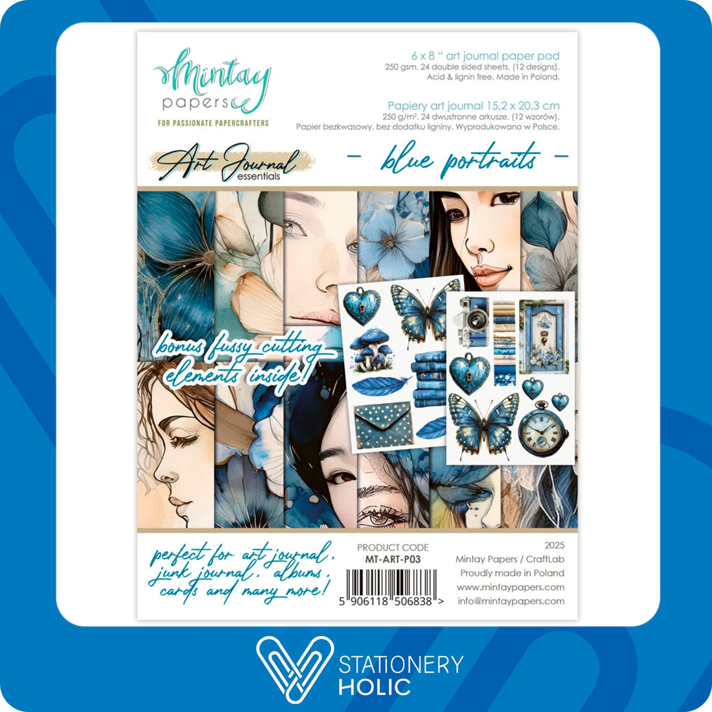 Mintay - Bloc Papel Art Journal 6 x 8 - Blue Portraits