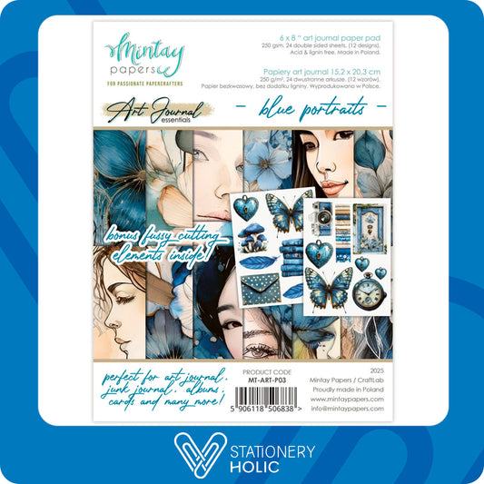 Mintay - Bloc Papel Art Journal 6 x 8 - Blue Portraits