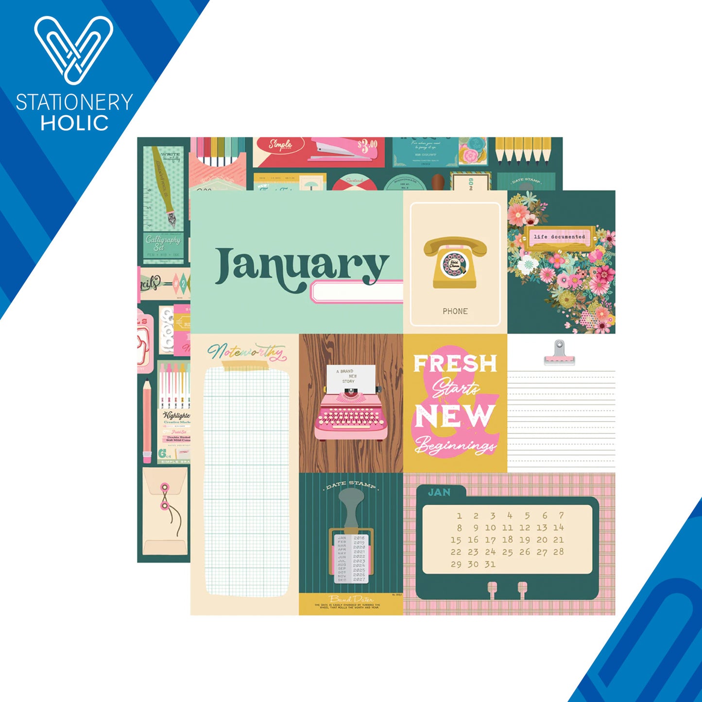 Simple Stories - Hoja Papel 12 x 12 - Noteworthy - January