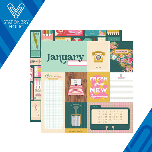Simple Stories - Hoja Papel 12 x 12 - Noteworthy - January