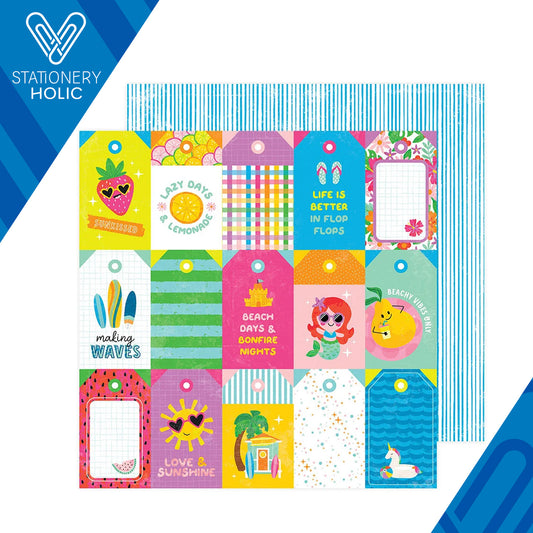 Pebbles - Hoja de Papel 12 x 12 - Fun In The Sun - Sunny Tags