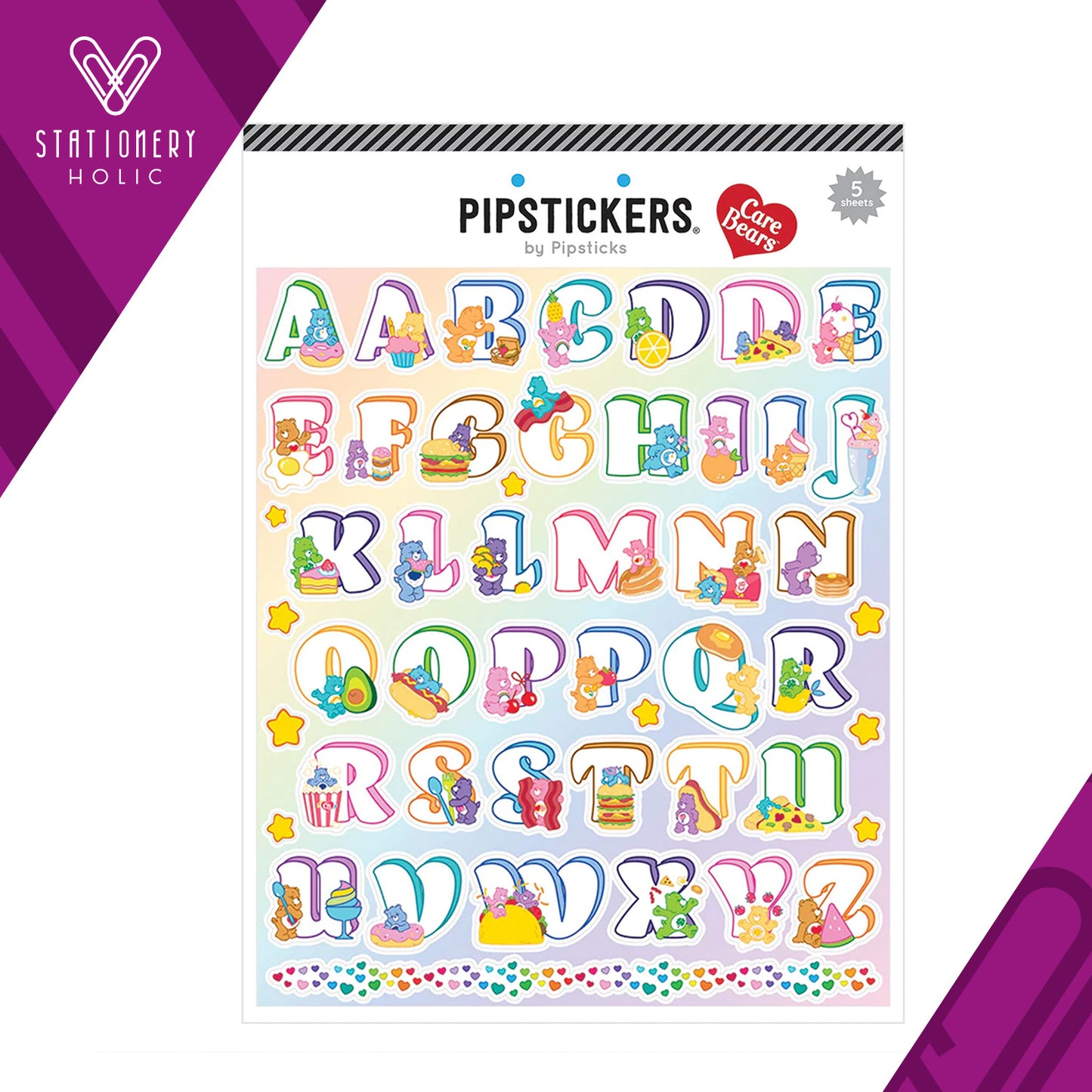 Pipsticks Care Bears - Stickers (5 hojas) - Beary Hungry Big Alphabet