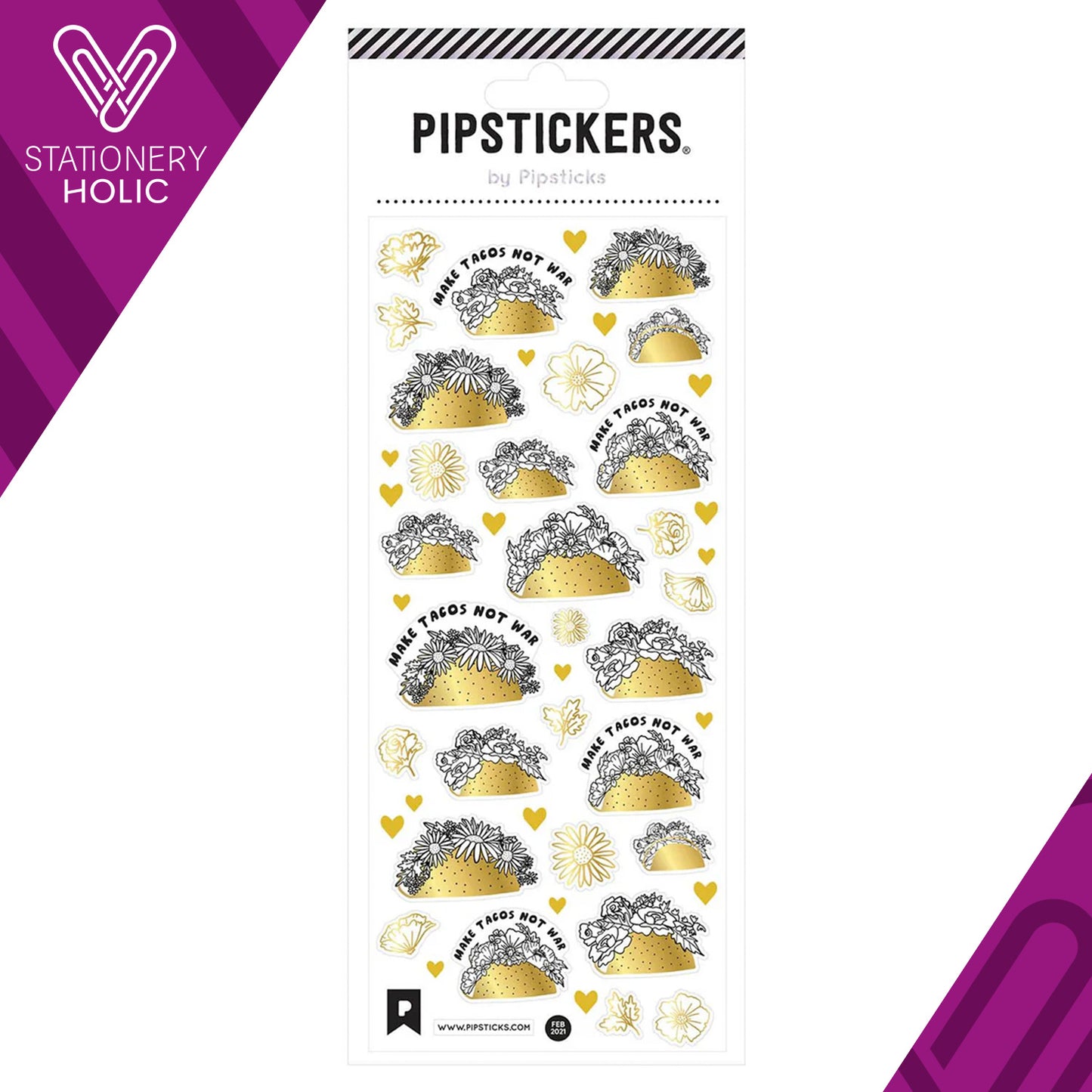 Pipsticks - Stickers 3x7" - Peace, Love & Tacos