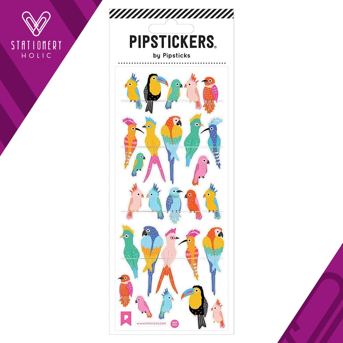 Pipsticks - Stickers 3x7" - Polly Chrome Parrots