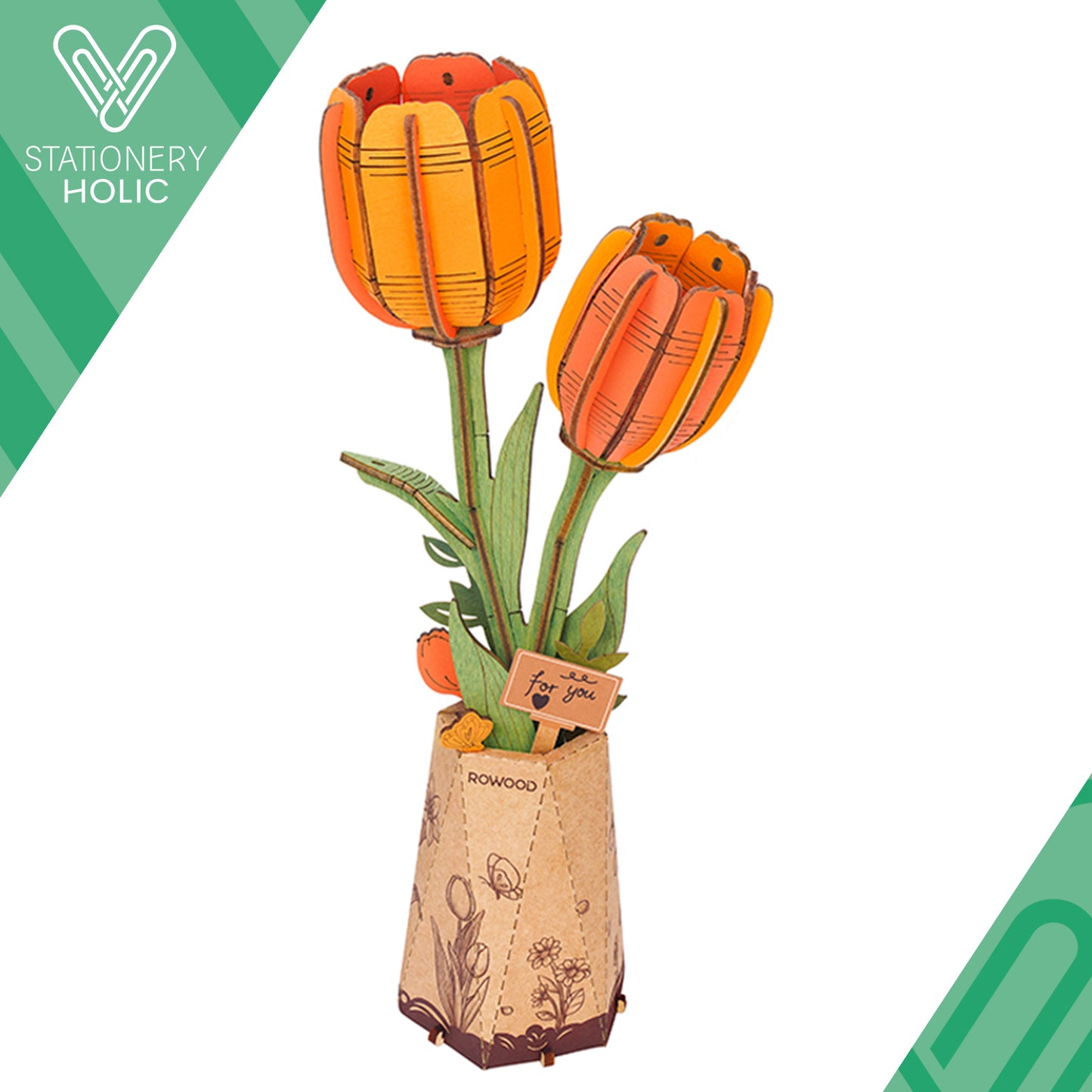 Robotime - Wooden Flowers - Orange Tulip