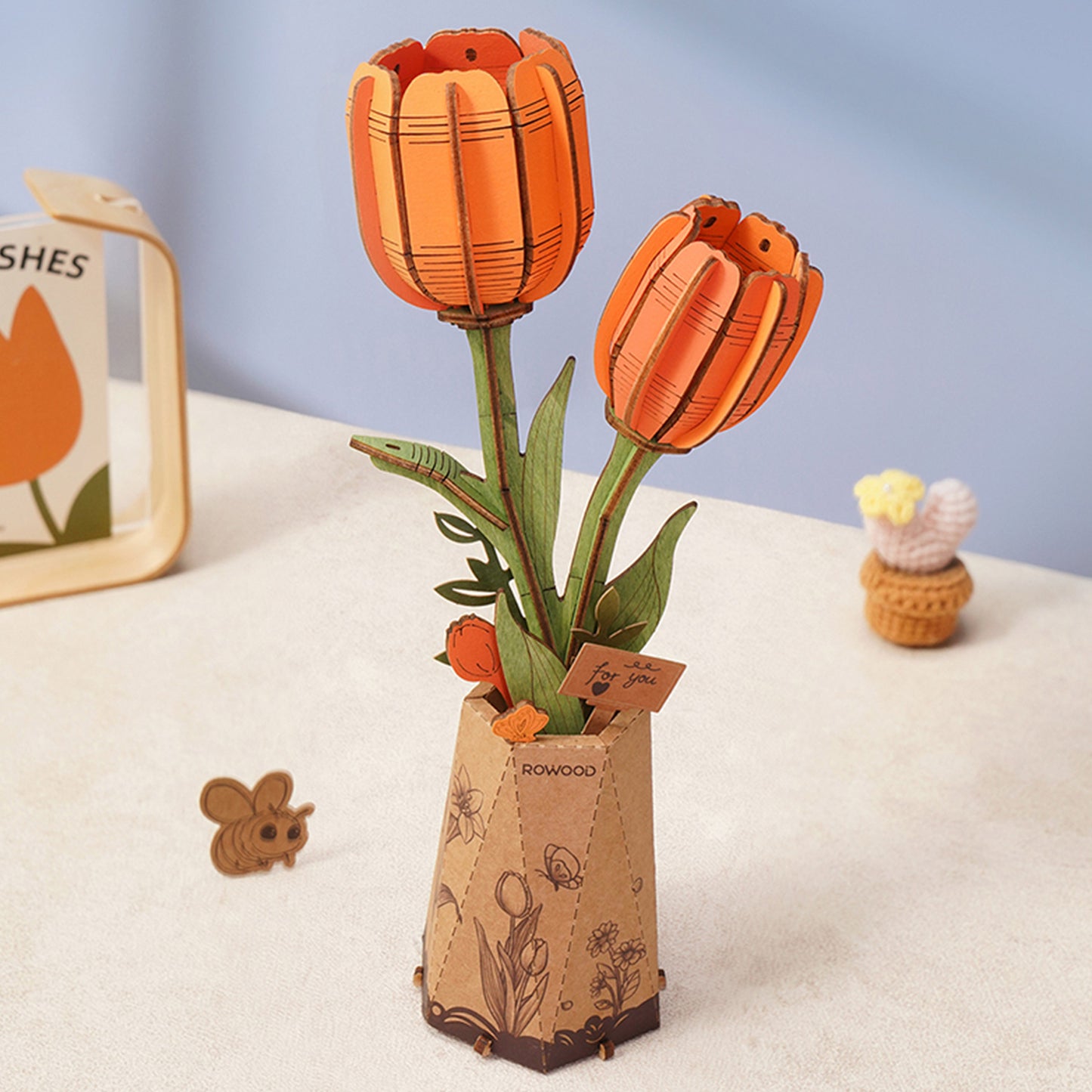 Robotime - Wooden Flowers - Orange Tulip