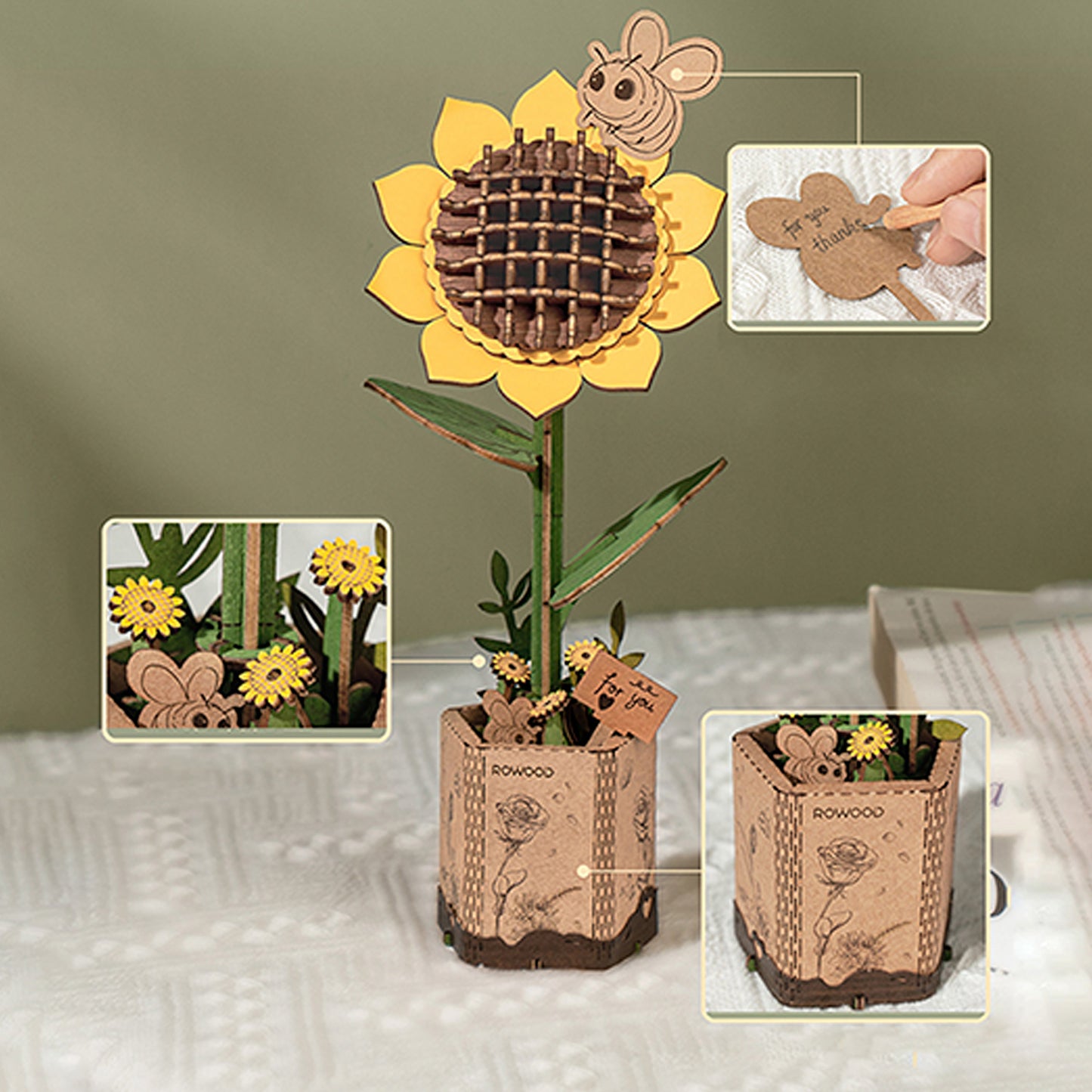 Robotime - Wooden Flowers - Sunflower