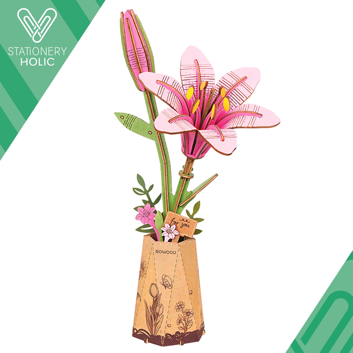 Robotime - Wooden Flowers - Pink Lily