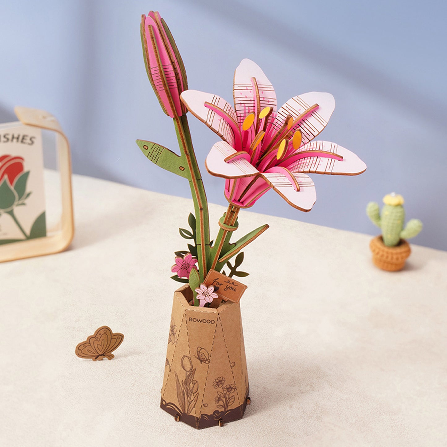 Robotime - Wooden Flowers - Pink Lily