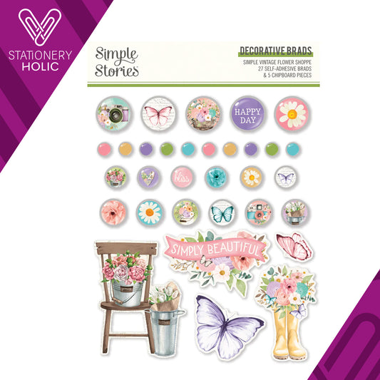 Simple Stories - Decorative Brads - Flower Shoppe