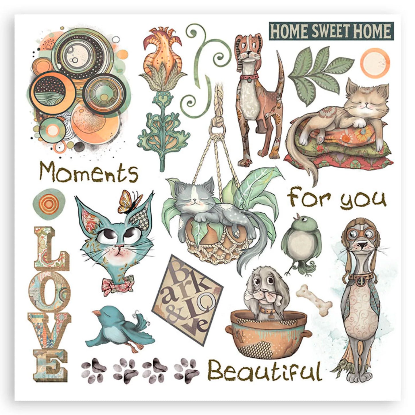 Stamperia - Rub-ons (6 hojas) - Furry Friends