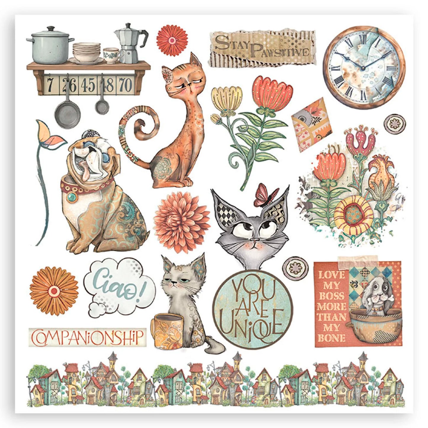 Stamperia - Rub-ons (6 hojas) - Furry Friends