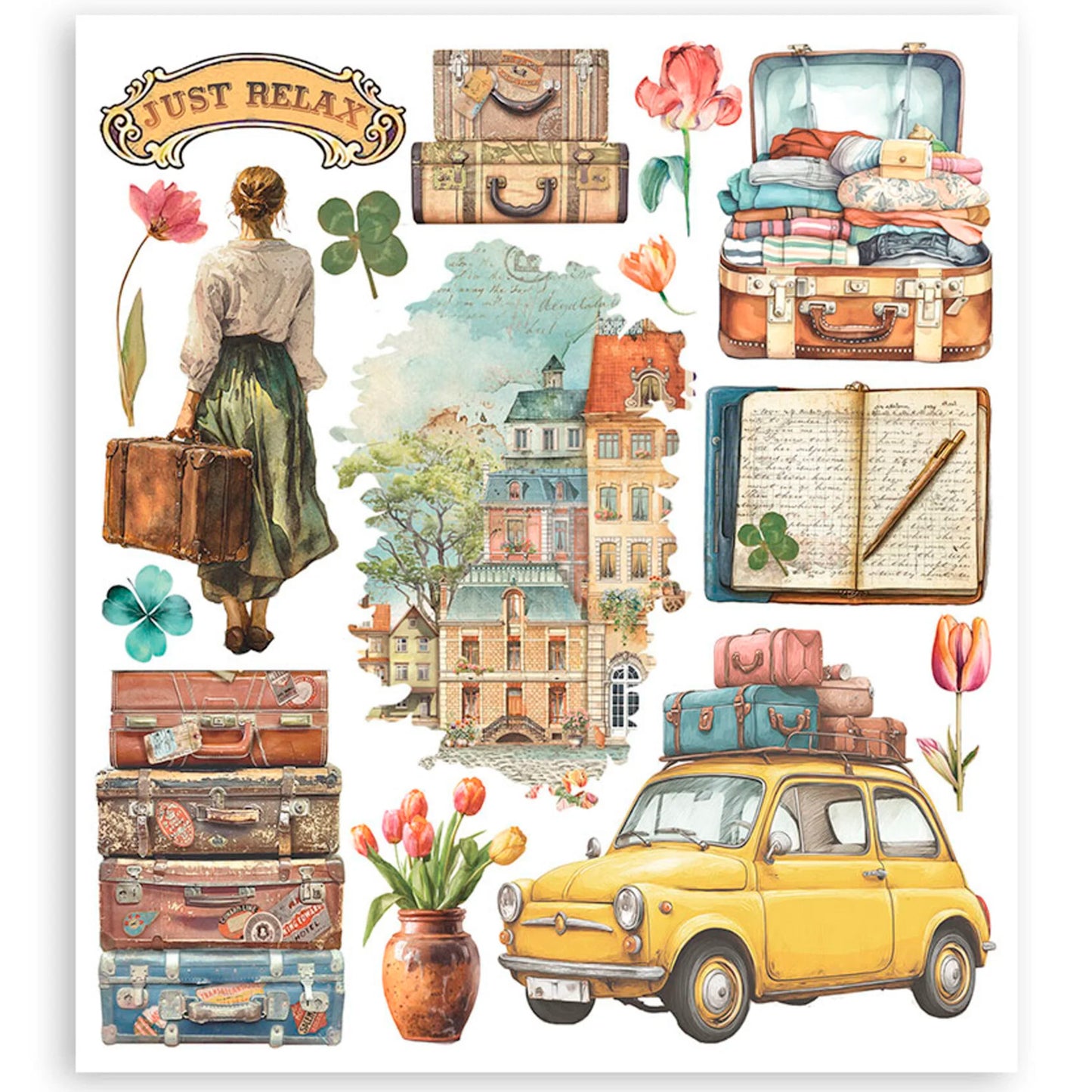 Stamperia - Rub-ons 20.5 x 23 cm (6 hojas) - Art Of Travelling