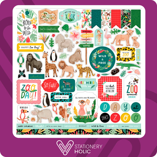 Echo Park - Hoja de Stickers 12 x 12 - Animal Kingdom