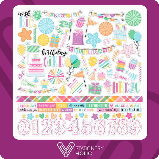 Echo Park - Hoja de Stickers 12 x 12 - Make A Wish Birthday Girl