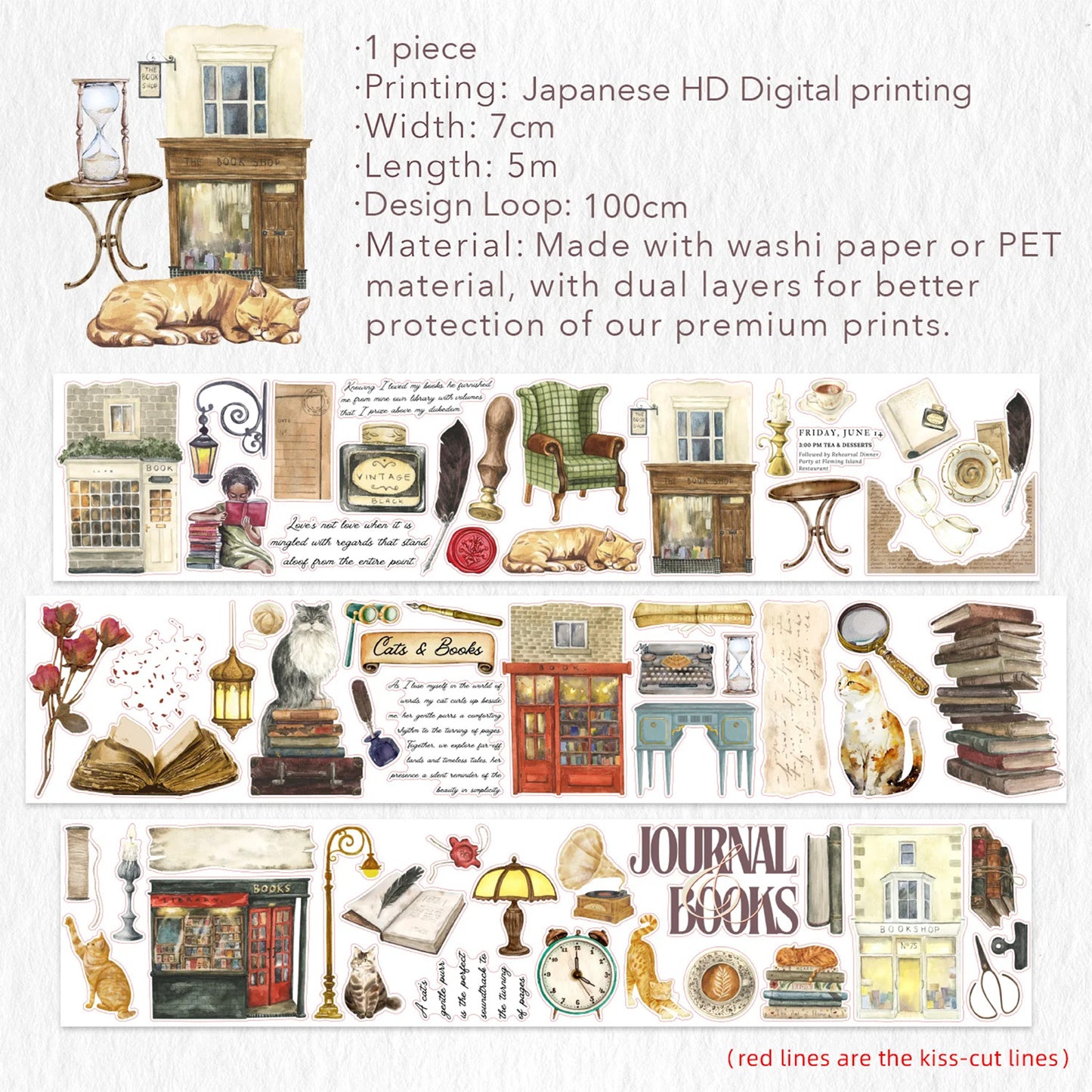 The Washi Tape Shop - Washi o PET Stickers WL - Cats and Books