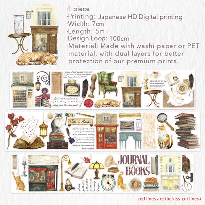The Washi Tape Shop - Washi o PET Stickers WL - Cats and Books
