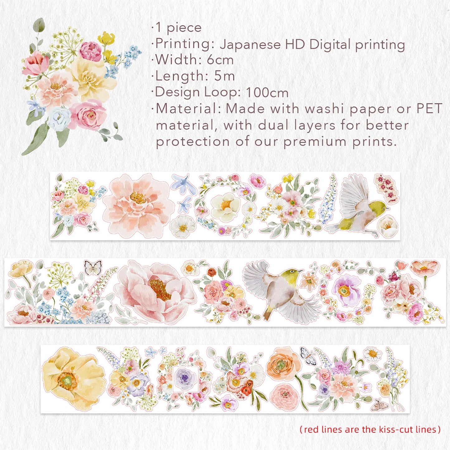 The Washi Tape Shop - Washi o PET Stickers WM - Floral Finch