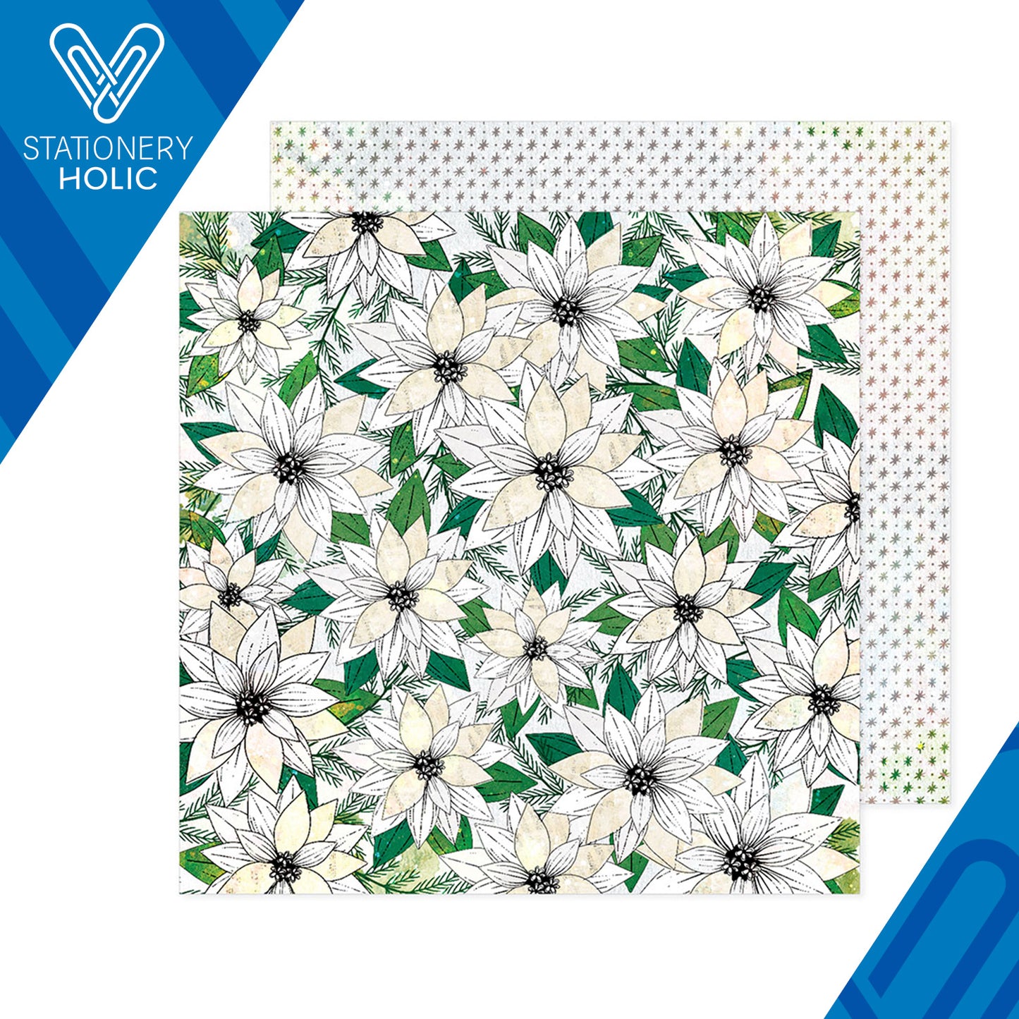 Vicky Boutin - Hoja de Papel 12 x 12 - Wrapped In Ribbons - White Poinsettia