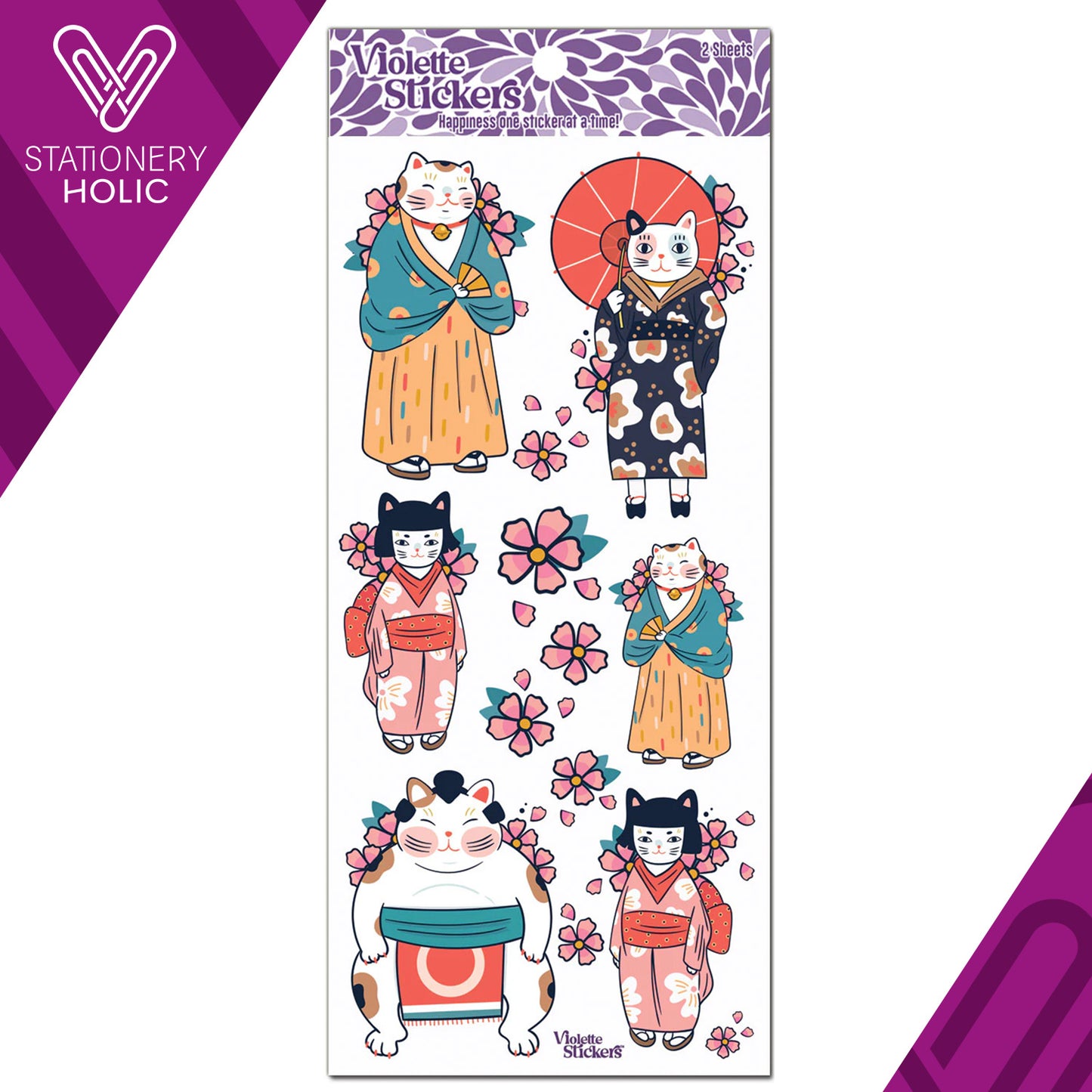 Violette Stickers - Stickers 4 x 8" (2 Hojas) - Japan Cats