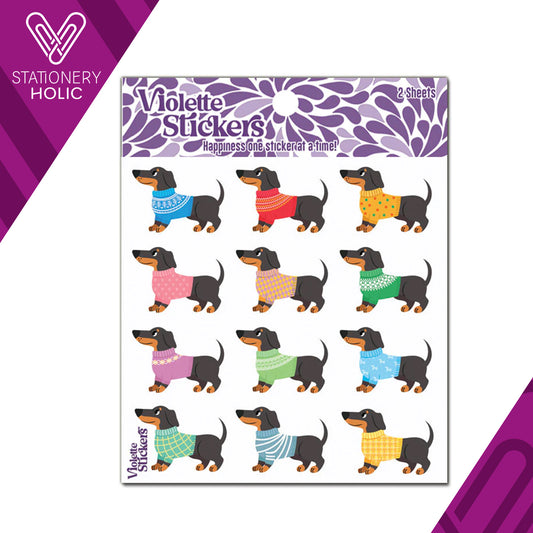 Violette Stickers - Stickers 4 x 4" (2 Hojas) - Mini Dogs in Sweaters