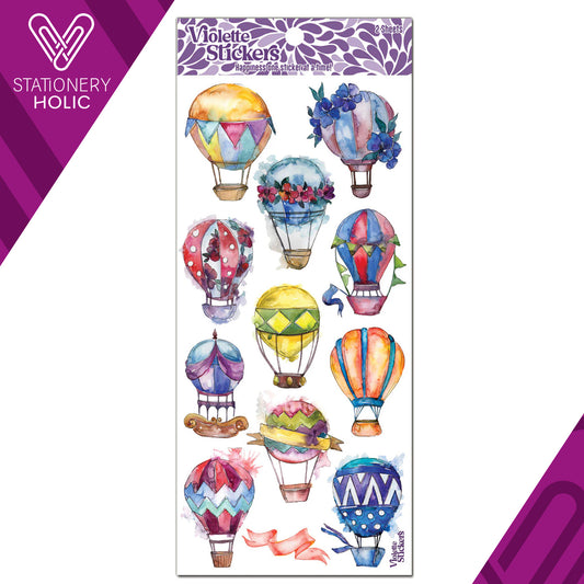 Violette Stickers - Stickers 4 x 8" (2 Hojas) - Ribbon Hot Air Balloons